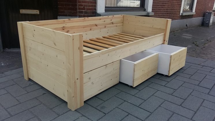 Houten Bank Bed met 3 laden - Petra (Hoog)